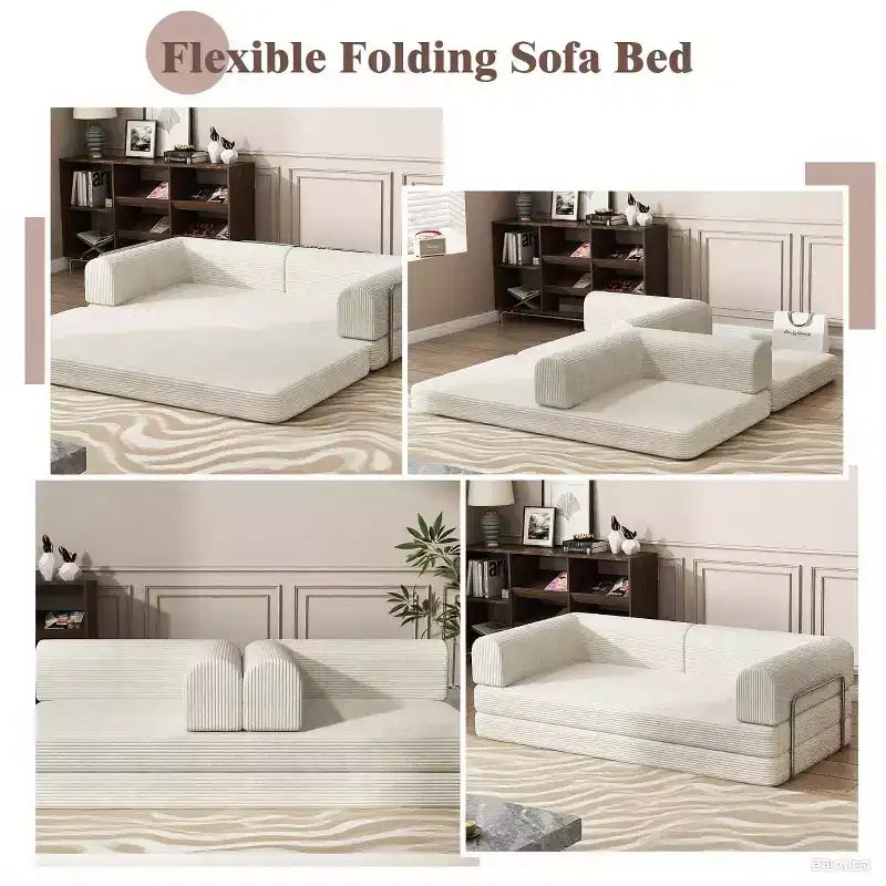 Acekool Convertible Corduroy Sleeper Sofa Bed, 3 Seater Folding Mattress Couch, No Assembly Floor Futon for Living Room Dorm Studio
