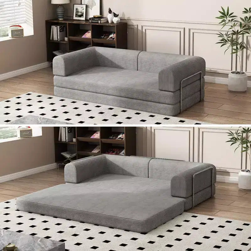 Acekool Convertible Corduroy Sleeper Sofa Bed, 3 Seater Folding Mattress Couch, No Assembly Floor Futon for Living Room Dorm Studio