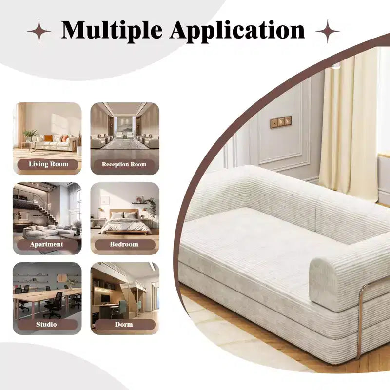 Acekool Convertible Corduroy Sleeper Sofa Bed, 3 Seater Folding Mattress Couch, No Assembly Floor Futon for Living Room Dorm Studio