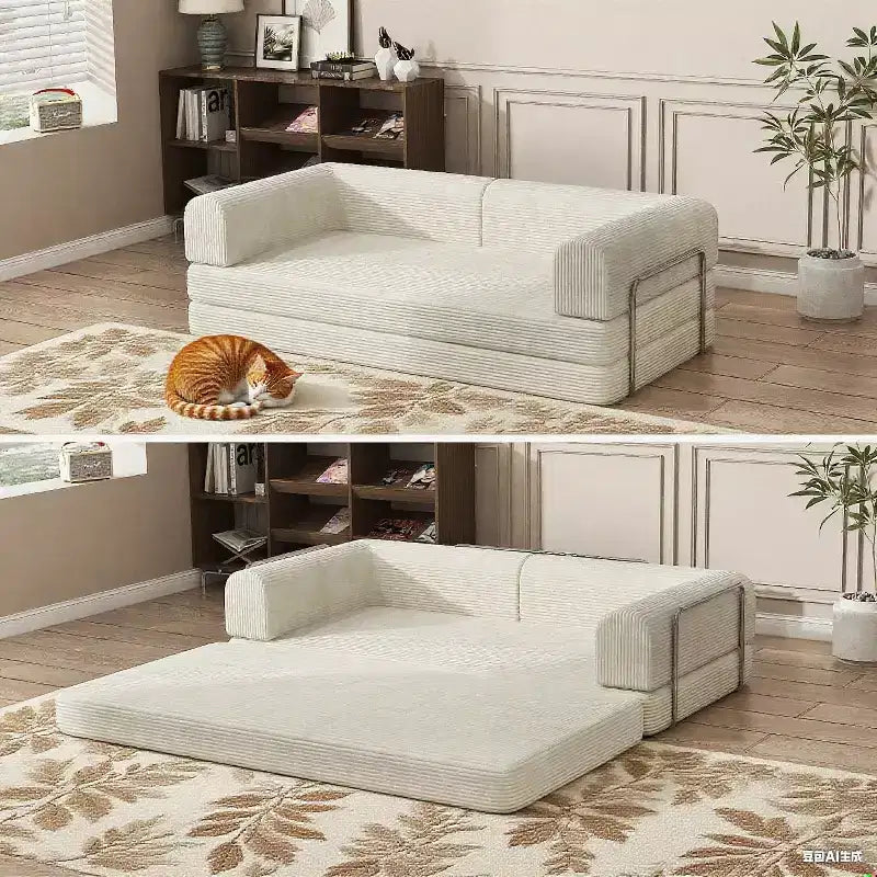 Acekool Convertible Corduroy Sleeper Sofa Bed, 3 Seater Folding Mattress Couch, No Assembly Floor Futon for Living Room Dorm Studio