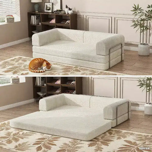 Acekool Convertible Corduroy Sleeper Sofa Bed, 3 Seater Folding Mattress Couch, No Assembly Floor Futon for Living Room Dorm Studio