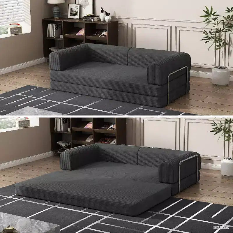 Acekool Convertible Corduroy Sleeper Sofa Bed, 3 Seater Folding Mattress Couch, No Assembly Floor Futon for Living Room Dorm Studio