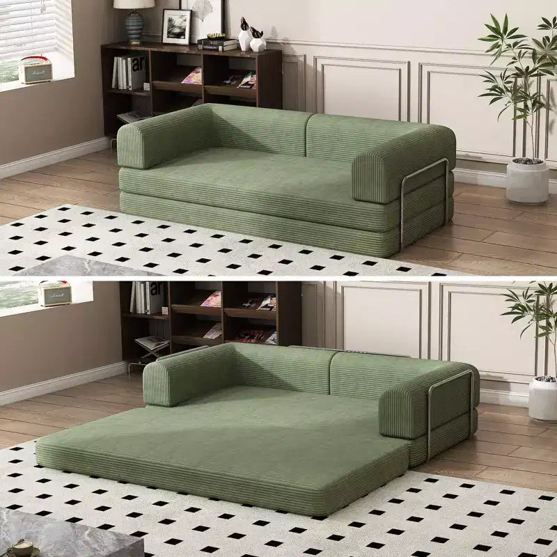 Acekool Convertible Corduroy Sleeper Sofa Bed, 3 Seater Folding Mattress Couch, No Assembly Floor Futon for Living Room Dorm Studio