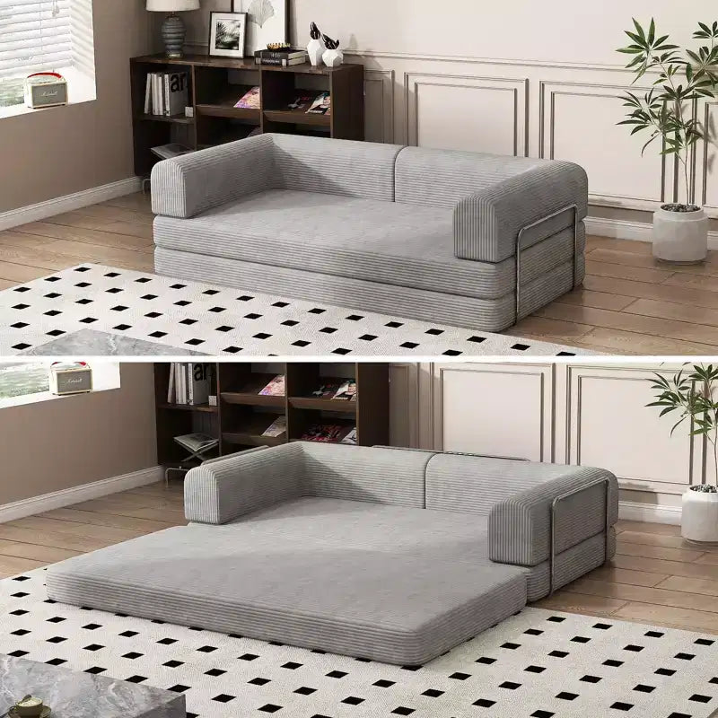 Acekool Convertible Corduroy Sleeper Sofa Bed, 3 Seater Folding Mattress Couch, No Assembly Floor Futon for Living Room Dorm Studio