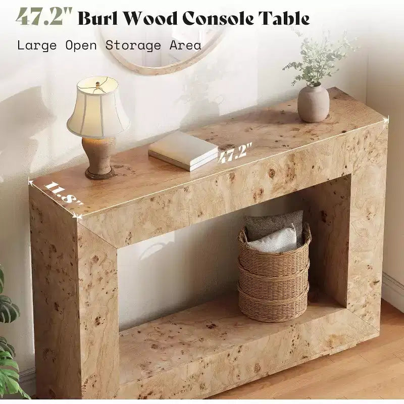 AMERLIFE Burl Wood Console Table with Storage, Narrow Entryway Sofa Table for Living Room, Hallway, Foyer & Office