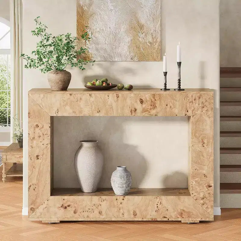 AMERLIFE Burl Wood Console Table with Storage, Narrow Entryway Sofa Table for Living Room, Hallway, Foyer & Office