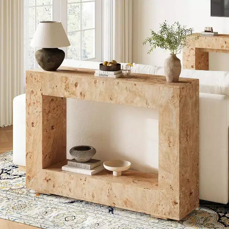 AMERLIFE Burl Wood Console Table with Storage, Narrow Entryway Sofa Table for Living Room, Hallway, Foyer & Office