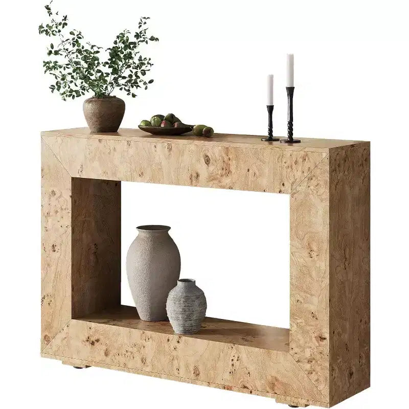 AMERLIFE Burl Wood Console Table with Storage, Narrow Entryway Sofa Table for Living Room, Hallway, Foyer & Office