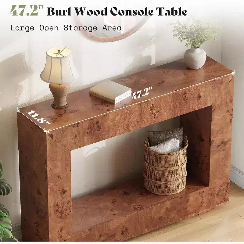 AMERLIFE Burl Wood Console Table with Storage, Narrow Entryway Sofa Table for Living Room, Hallway, Foyer & Office
