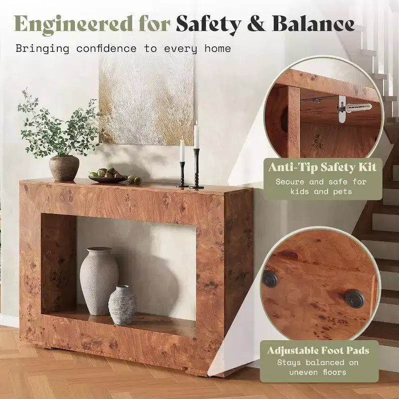 AMERLIFE Burl Wood Console Table with Storage, Narrow Entryway Sofa Table for Living Room, Hallway, Foyer & Office