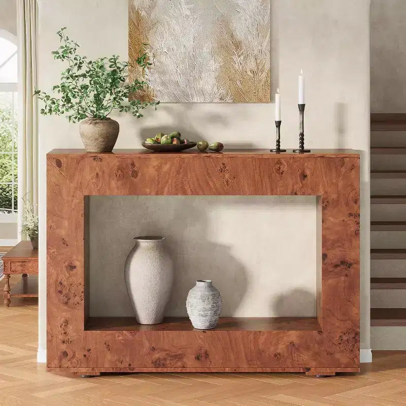 AMERLIFE Burl Wood Console Table with Storage, Narrow Entryway Sofa Table for Living Room, Hallway, Foyer & Office