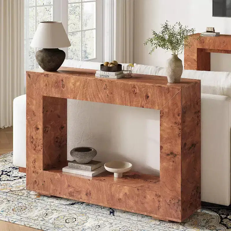 AMERLIFE Burl Wood Console Table with Storage, Narrow Entryway Sofa Table for Living Room, Hallway, Foyer & Office