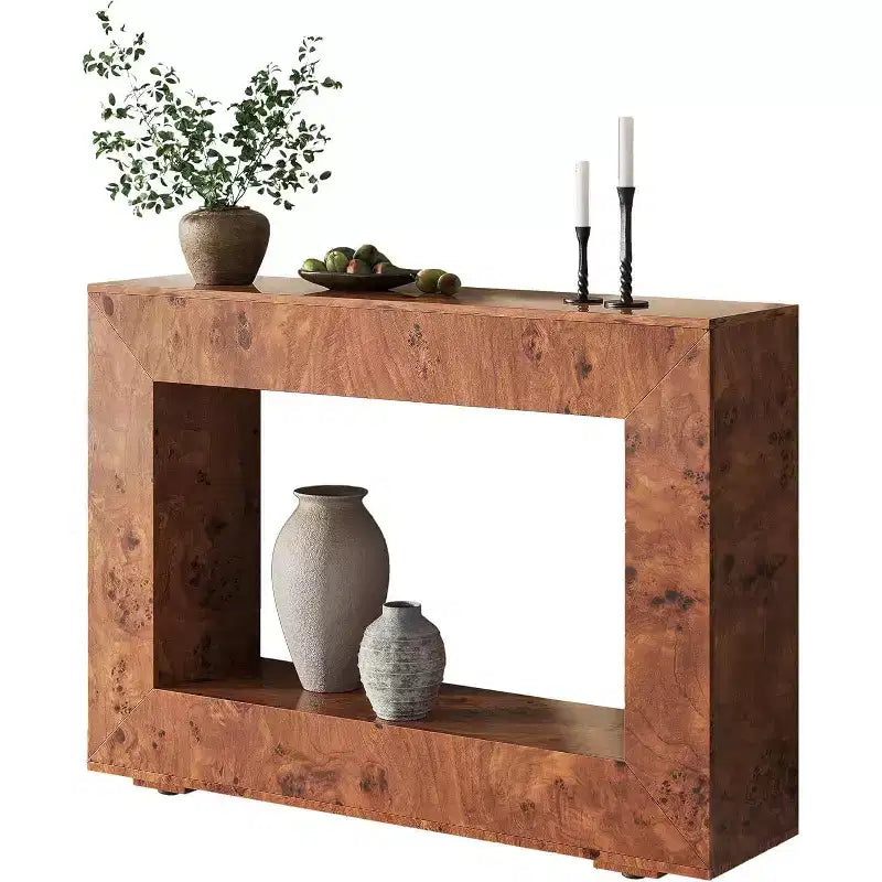 AMERLIFE Burl Wood Console Table with Storage, Narrow Entryway Sofa Table for Living Room, Hallway, Foyer & Office