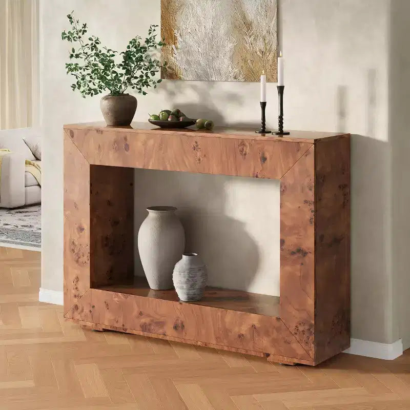 AMERLIFE Burl Wood Console Table with Storage, Narrow Entryway Sofa Table for Living Room, Hallway, Foyer & Office
