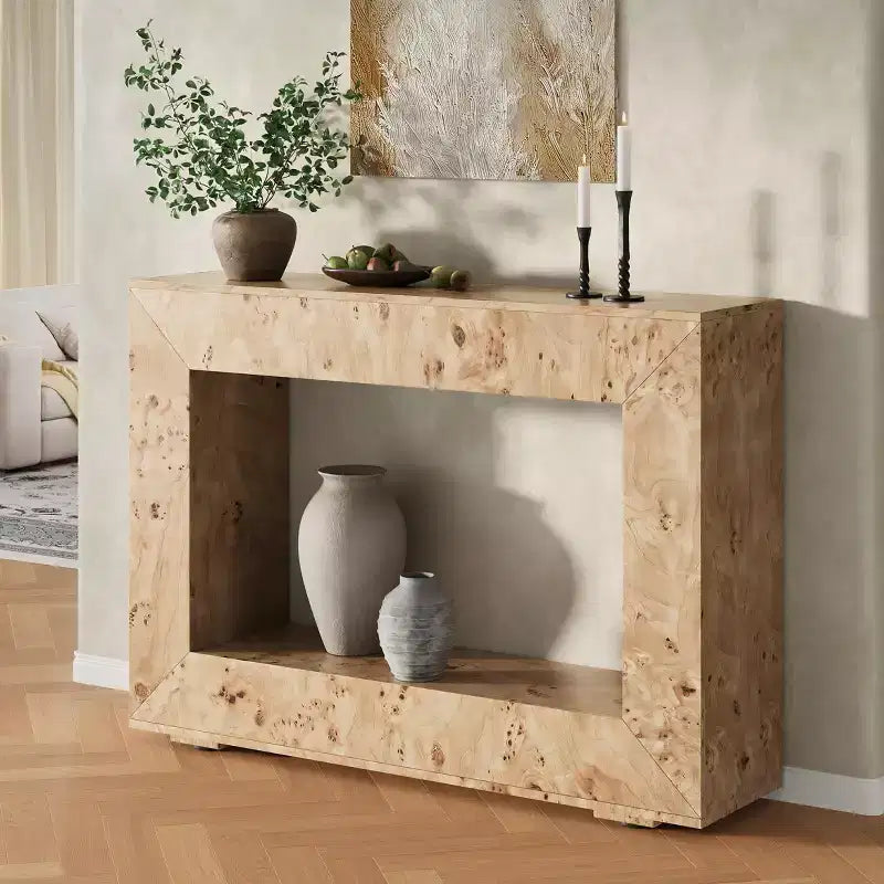 Table console AMERLIFE en bois de ronce avec rangement, table de canapé étroite pour l'entrée, le salon, le couloir et le bureau