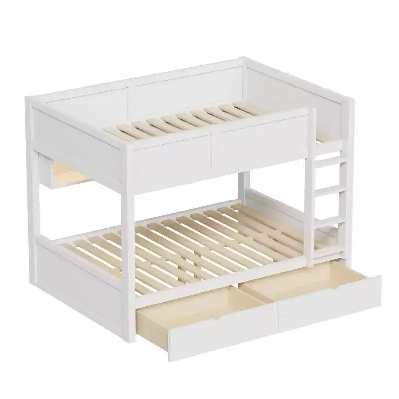Whisen Full XL over Full XL Bunk Bed with Storage Cabinets and 2 Drawers