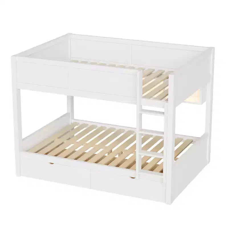 Whisen Full XL over Full XL Bunk Bed with Storage Cabinets and 2 Drawers
