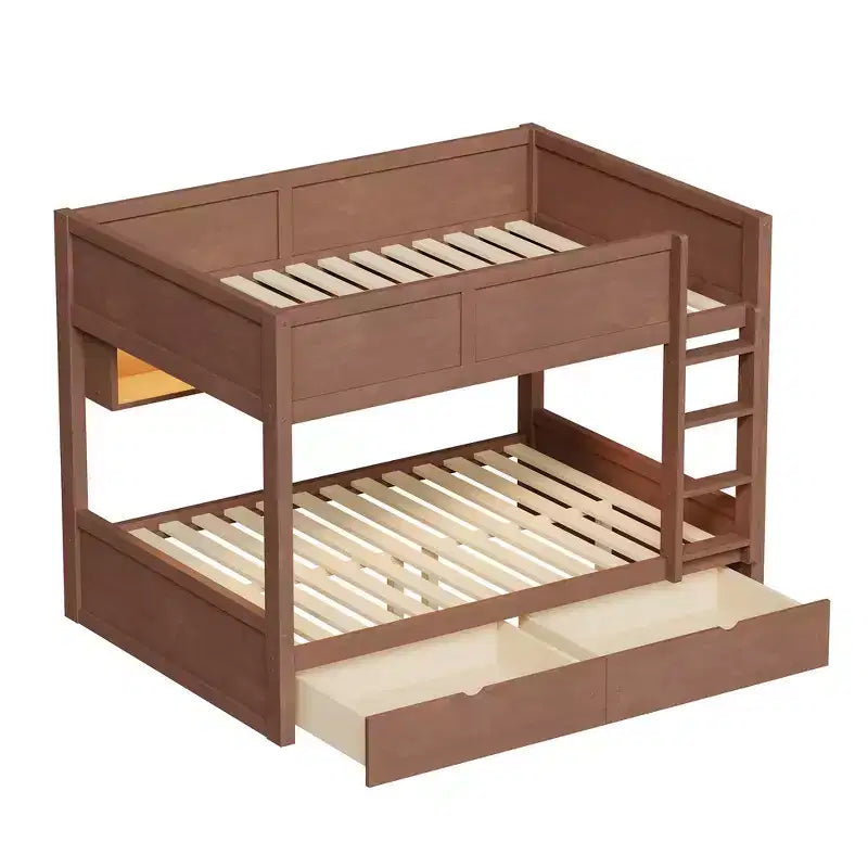 Whisen Full XL over Full XL Bunk Bed with Storage Cabinets and 2 Drawers