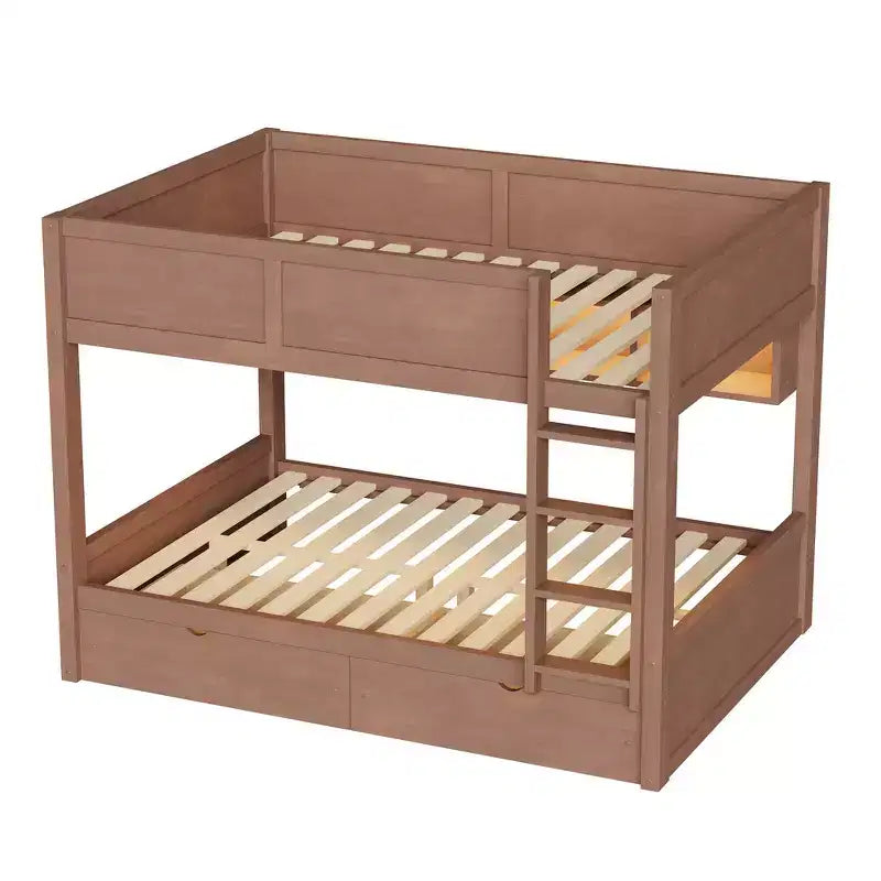 Whisen Full XL over Full XL Bunk Bed with Storage Cabinets and 2 Drawers