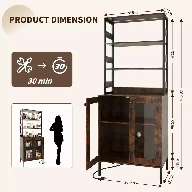 67 Tall Kitchen Pantry Cabinet, Freestanding Wine Bar Cabinet, Wooden Coffee Bar Hutch for Living Room Kitchen Bathroom