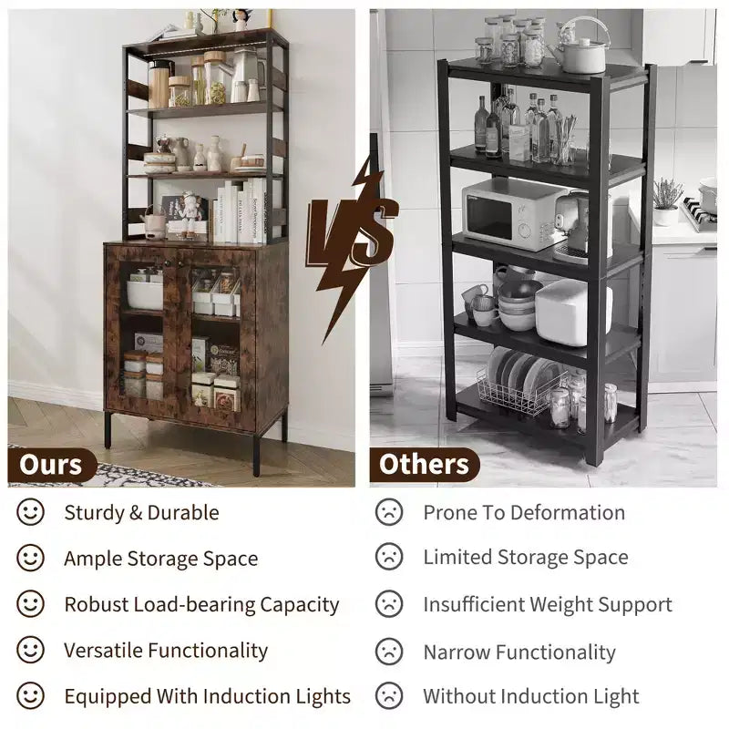 67 Tall Kitchen Pantry Cabinet, Freestanding Wine Bar Cabinet, Wooden Coffee Bar Hutch for Living Room Kitchen Bathroom