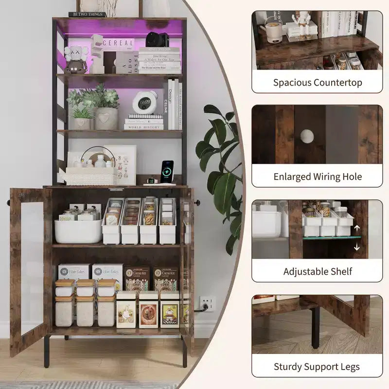 67 Tall Kitchen Pantry Cabinet, Freestanding Wine Bar Cabinet, Wooden Coffee Bar Hutch for Living Room Kitchen Bathroom