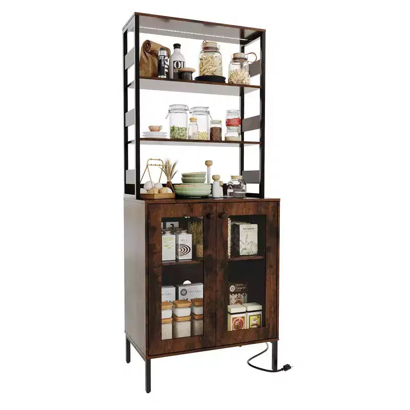 67 Tall Kitchen Pantry Cabinet, Freestanding Wine Bar Cabinet, Wooden Coffee Bar Hutch for Living Room Kitchen Bathroom