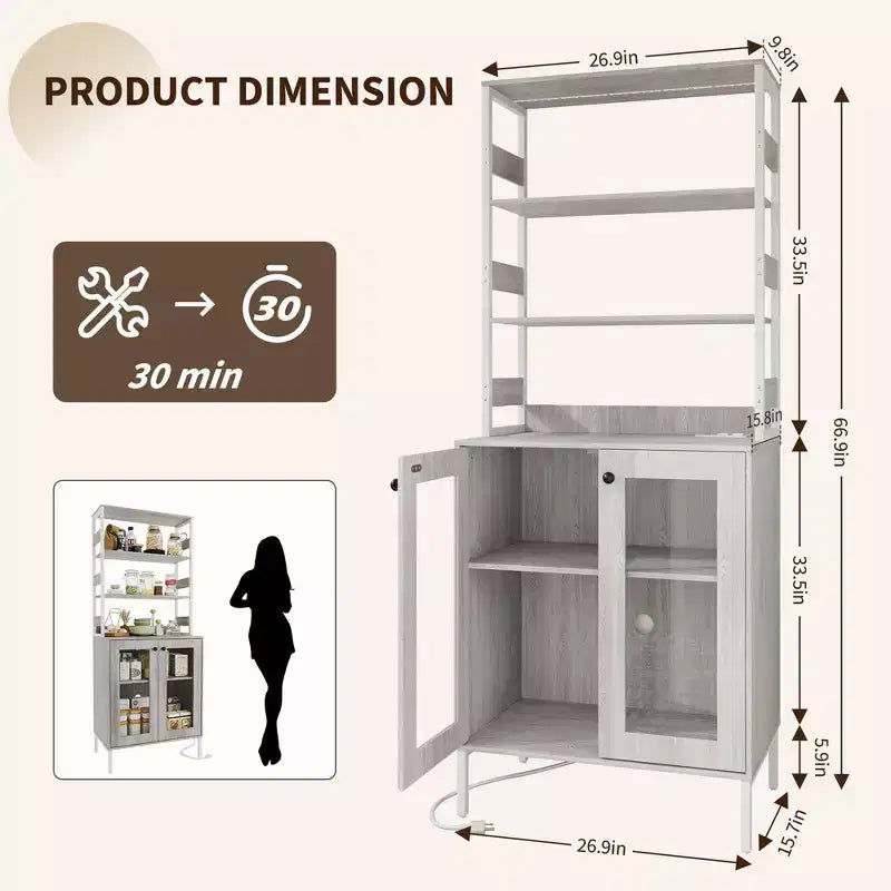 67 Tall Kitchen Pantry Cabinet, Freestanding Wine Bar Cabinet, Wooden Coffee Bar Hutch for Living Room Kitchen Bathroom