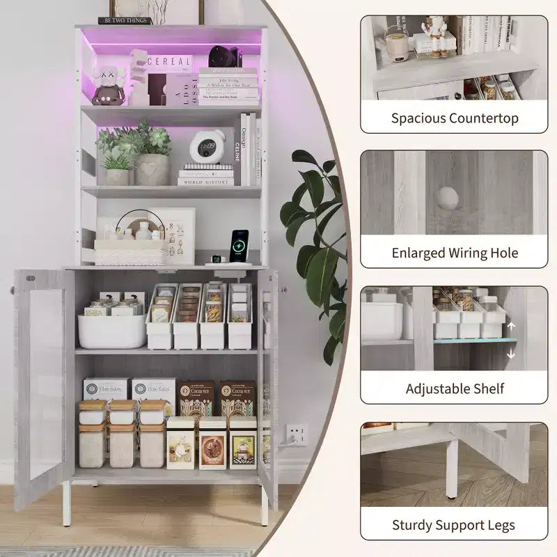 67 Tall Kitchen Pantry Cabinet, Freestanding Wine Bar Cabinet, Wooden Coffee Bar Hutch for Living Room Kitchen Bathroom