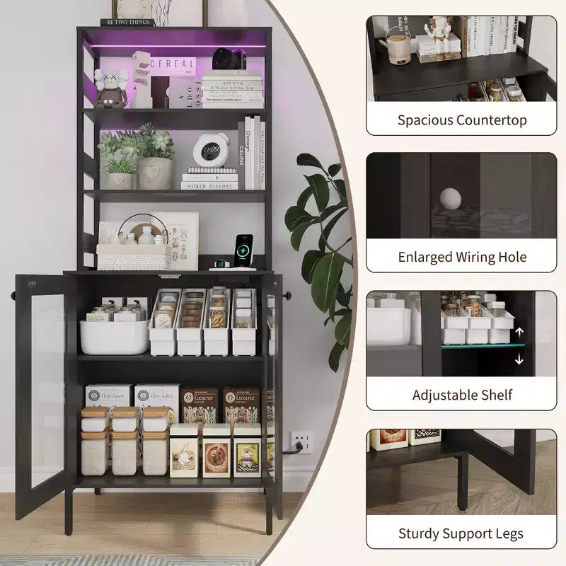 67 Tall Kitchen Pantry Cabinet, Freestanding Wine Bar Cabinet, Wooden Coffee Bar Hutch for Living Room Kitchen Bathroom