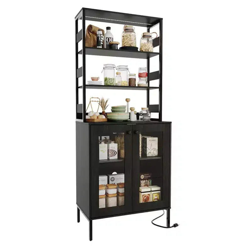 67 Tall Kitchen Pantry Cabinet, Freestanding Wine Bar Cabinet, Wooden Coffee Bar Hutch for Living Room Kitchen Bathroom