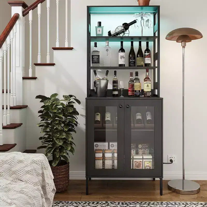 67 Tall Kitchen Pantry Cabinet, Freestanding Wine Bar Cabinet, Wooden Coffee Bar Hutch for Living Room Kitchen Bathroom