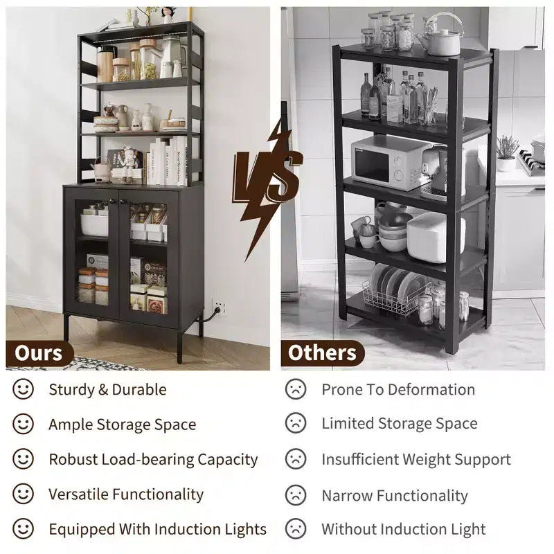 67 Tall Kitchen Pantry Cabinet, Freestanding Wine Bar Cabinet, Wooden Coffee Bar Hutch for Living Room Kitchen Bathroom