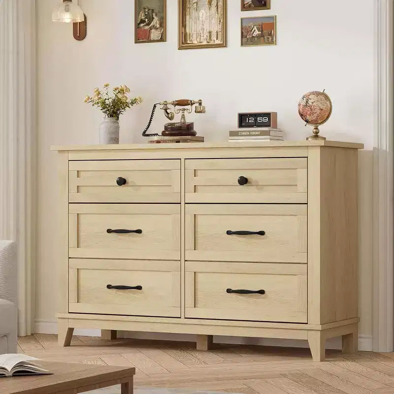 47 in Wide 6-Drawer Dresser for Bedroom, Wooden Closet Storage Chest for Living Room, Entryway, Natural Oak