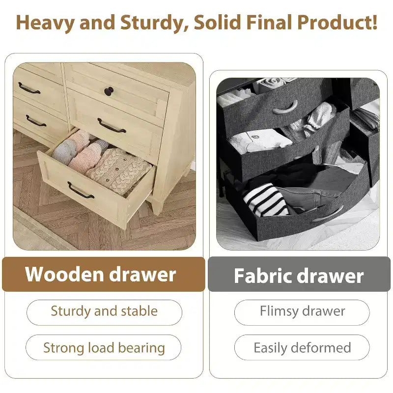 47 in Wide 6-Drawer Dresser for Bedroom, Wooden Closet Storage Chest for Living Room, Entryway, Natural Oak