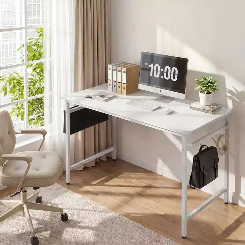 Karl Home 47.2 Computer Desk for Home Office - Study Writing Desk with Storage, Side Hooks & Adjustable Feet