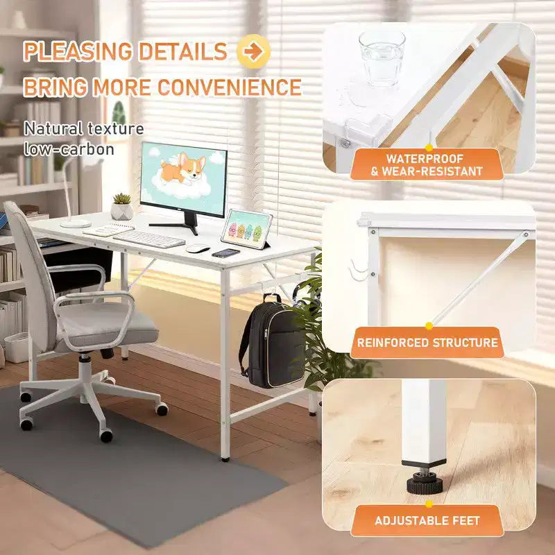 Karl Home 47.2 Computer Desk for Home Office - Study Writing Desk with Storage, Side Hooks & Adjustable Feet