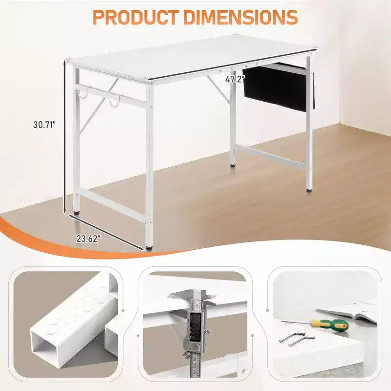 Karl Home 47.2 Computer Desk for Home Office - Study Writing Desk with Storage, Side Hooks & Adjustable Feet