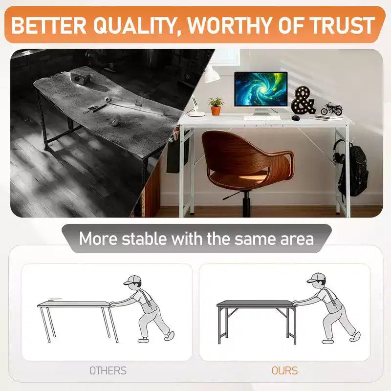 Karl Home 47.2 Computer Desk for Home Office - Study Writing Desk with Storage, Side Hooks & Adjustable Feet