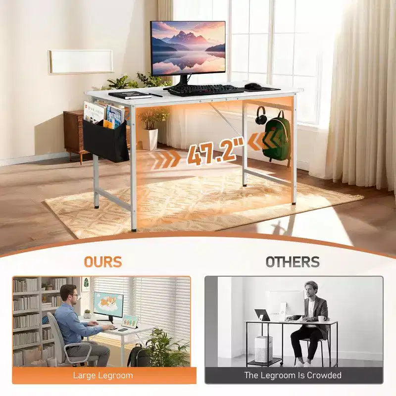 Karl Home 47.2 Computer Desk for Home Office - Study Writing Desk with Storage, Side Hooks & Adjustable Feet