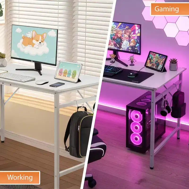 Karl Home 47.2 Computer Desk for Home Office - Study Writing Desk with Storage, Side Hooks & Adjustable Feet