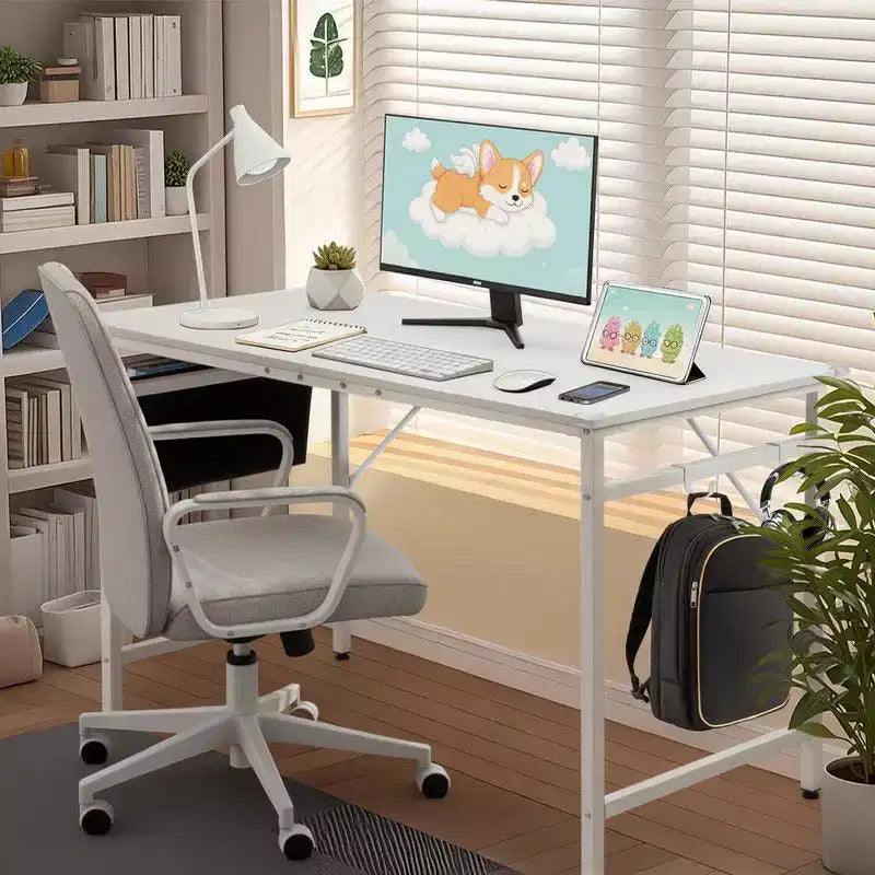 Karl Home 47.2 Computer Desk for Home Office - Study Writing Desk with Storage, Side Hooks & Adjustable Feet