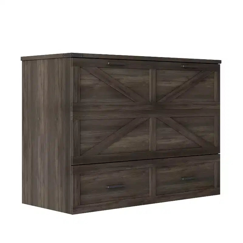MAYEERTY Full Size Framhouse Cabinet Bed with Foldable Platform Bed with Large Storage Drawer for Bedroom Rustic Gray