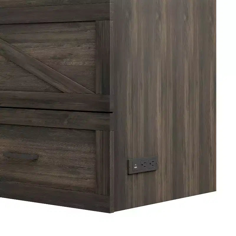 MAYEERTY Full Size Framhouse Cabinet Bed with Foldable Platform Bed with Large Storage Drawer for Bedroom Rustic Gray