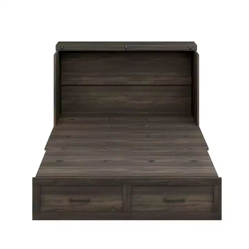 MAYEERTY Full Size Framhouse Cabinet Bed with Foldable Platform Bed with Large Storage Drawer for Bedroom Rustic Gray