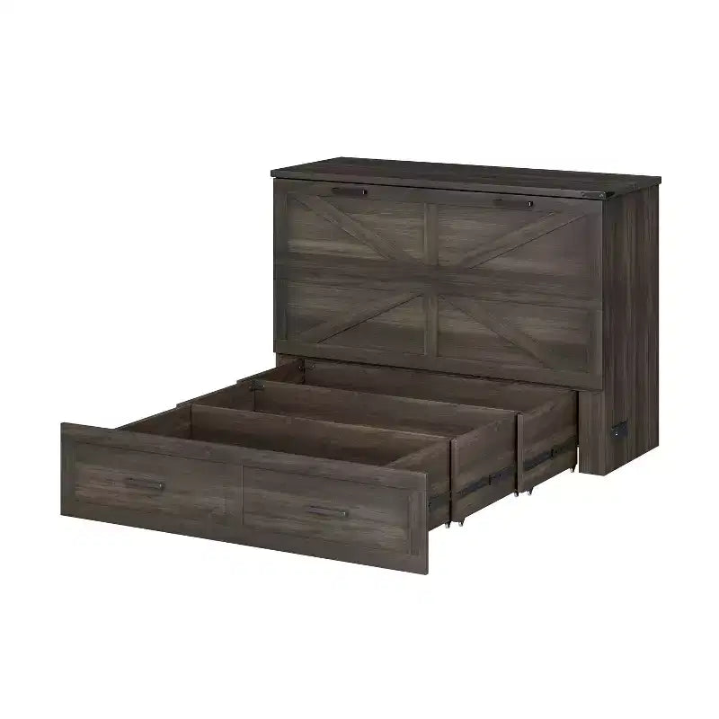 MAYEERTY Full Size Framhouse Cabinet Bed with Foldable Platform Bed with Large Storage Drawer for Bedroom Rustic Gray