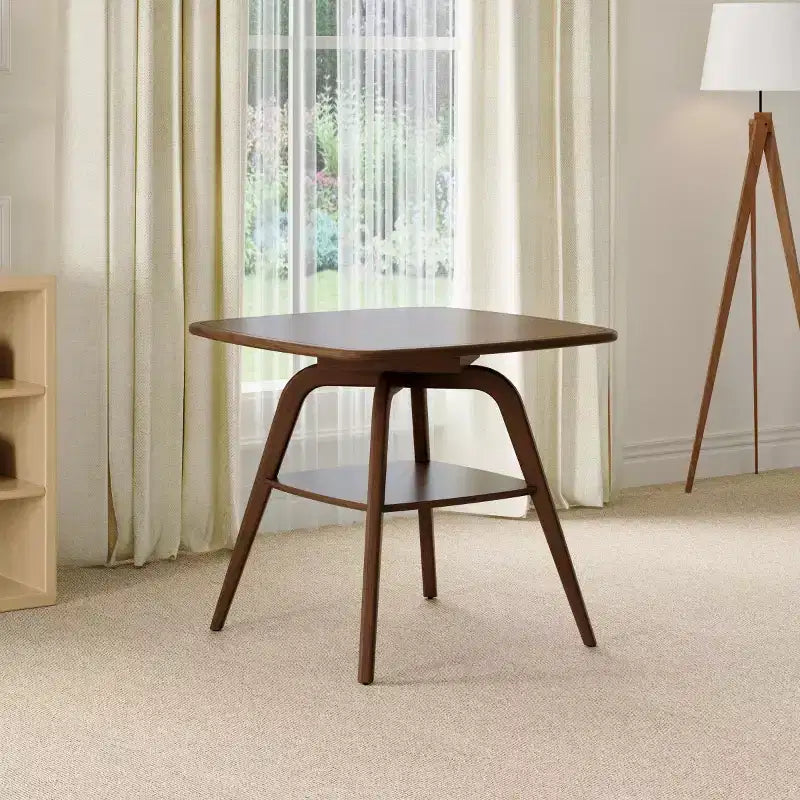 Table à manger carrée en bois de style Mid-Century Modern avec étagère de rangement, pieds en bois massif, petite table de salle à manger ou table basse - Panipeachy