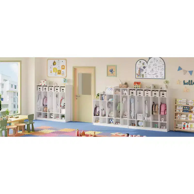 Kids Coat Locker Organizer with 10 Cubbies & Hooks, 5-Section Storage Unit for Classroom, Nursery, Entryway or Playroom, Natural Oak