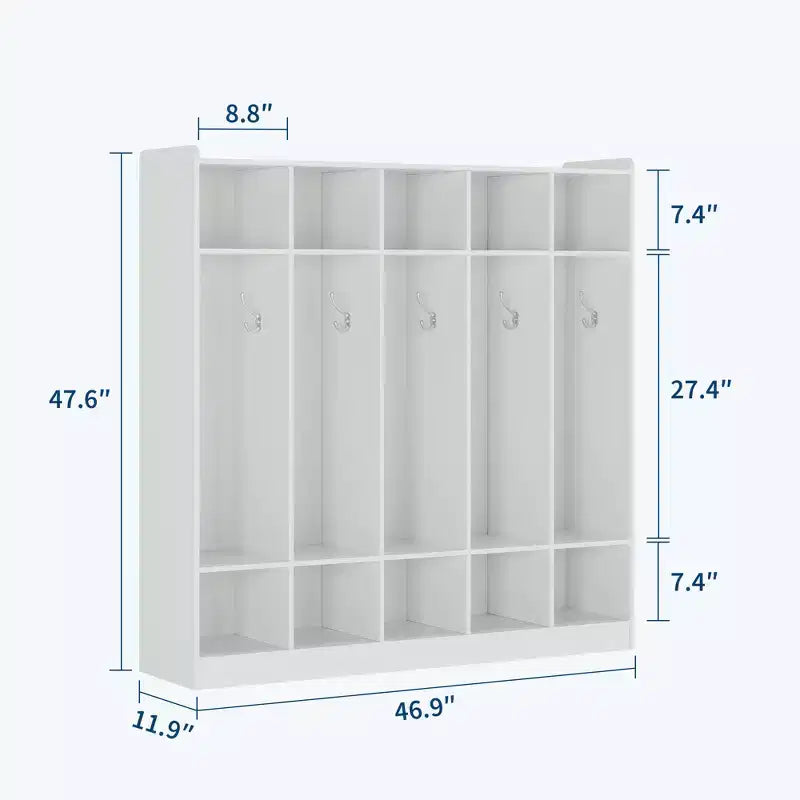Kids Coat Locker Organizer with 10 Cubbies & Hooks, 5-Section Storage Unit for Classroom, Nursery, Entryway or Playroom, Natural Oak