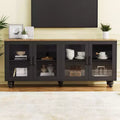 JVNOXK 63-inch Farmhouse-Style Adjustable Shelf TV Stand for TVs 70 inches and under; Features tempered glass doors; Ideal for living rooms; Black